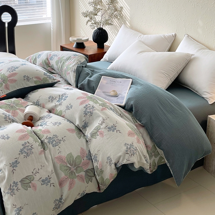 91家纺网 家纺一手货源 找家纺 春皖家纺 2026新款全棉纯棉拉链款双层纱四件套 绮帐-粉