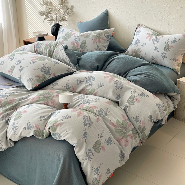 91家纺网 家纺一手货源 找家纺 春皖家纺 2026新款全棉纯棉拉链款双层纱四件套 绮帐-粉