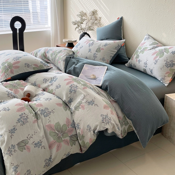 91家纺网 家纺一手货源 找家纺 春皖家纺 2026新款全棉纯棉拉链款双层纱四件套 绮帐-粉