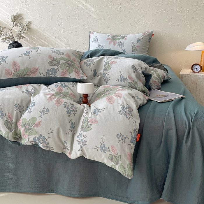 91家纺网 家纺一手货源 找家纺 春皖家纺 2026新款全棉纯棉拉链款双层纱四件套 绮帐-粉