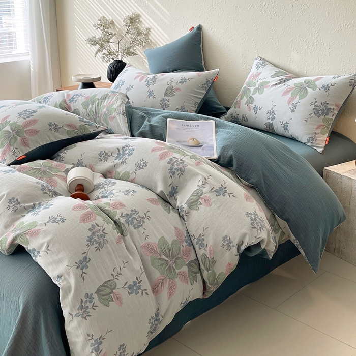 91家纺网 家纺一手货源 找家纺 春皖家纺 2026新款全棉纯棉拉链款双层纱四件套 绮帐-粉