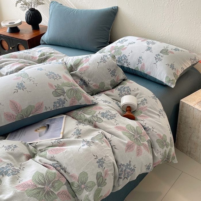 91家纺网 家纺一手货源 找家纺 春皖家纺 2026新款全棉纯棉拉链款双层纱四件套 绮帐-粉