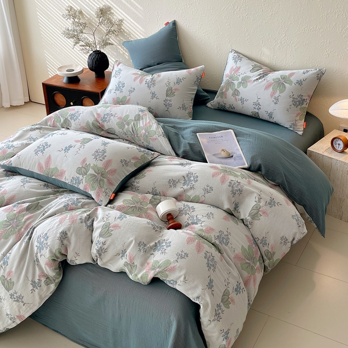 91家纺网 家纺一手货源 找家纺 春皖家纺 2026新款全棉纯棉拉链款双层纱四件套 绮帐-粉