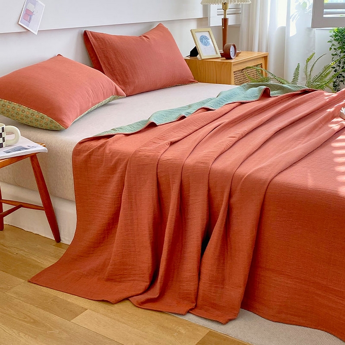 91家纺网 家纺一手货源 找家纺 春皖家纺 2026新款全棉纯棉拉链款双层纱四件套 夏洛克绿