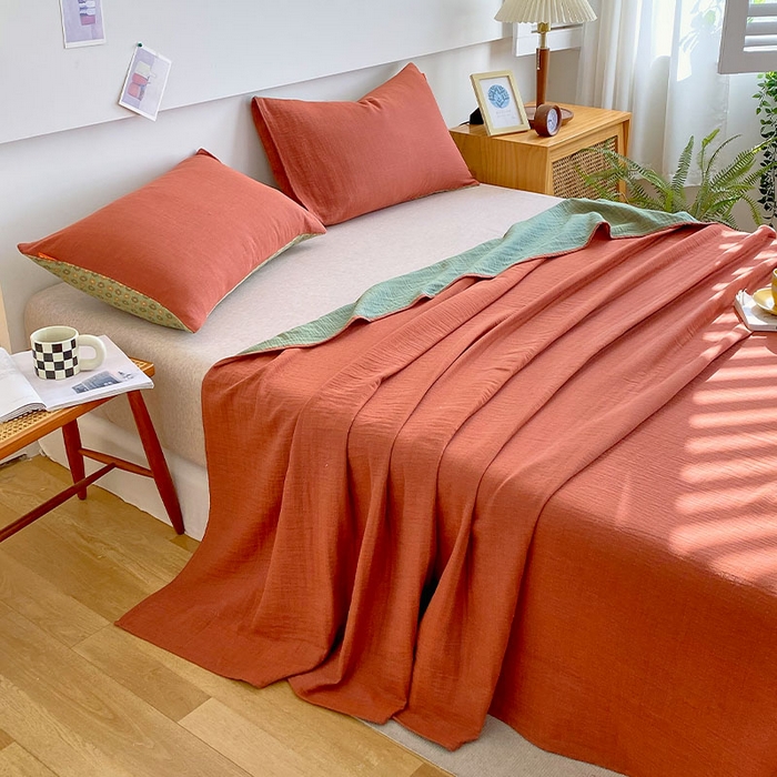 91家纺网 家纺一手货源 找家纺 春皖家纺 2026新款全棉纯棉拉链款双层纱四件套 夏洛克绿