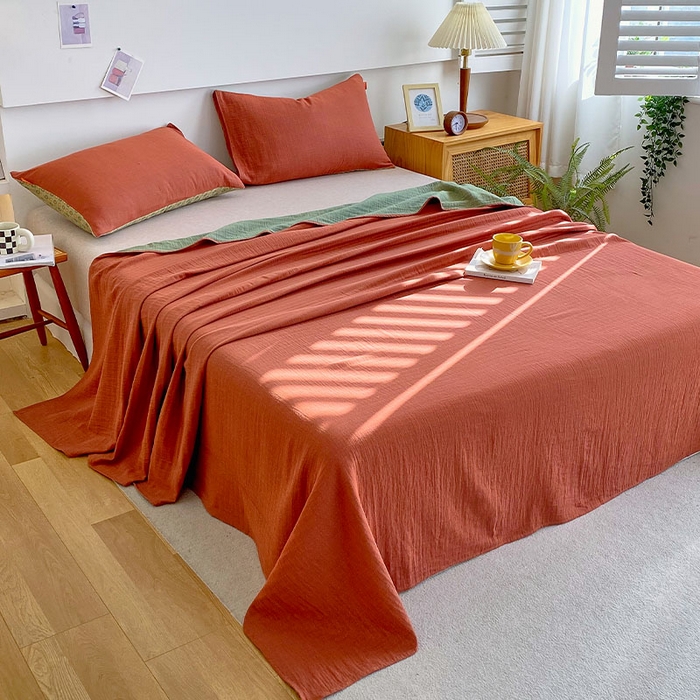 91家纺网 家纺一手货源 找家纺 春皖家纺 2026新款全棉纯棉拉链款双层纱四件套 夏洛克绿