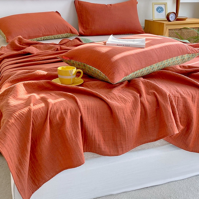 91家纺网 家纺一手货源 找家纺 春皖家纺 2026新款全棉纯棉拉链款双层纱四件套 夏洛克绿