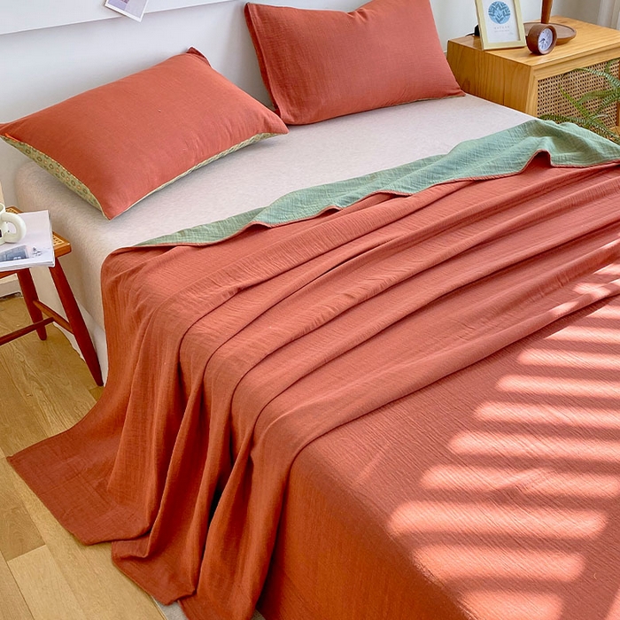 91家纺网 家纺一手货源 找家纺 春皖家纺 2026新款全棉纯棉拉链款双层纱四件套 夏洛克绿