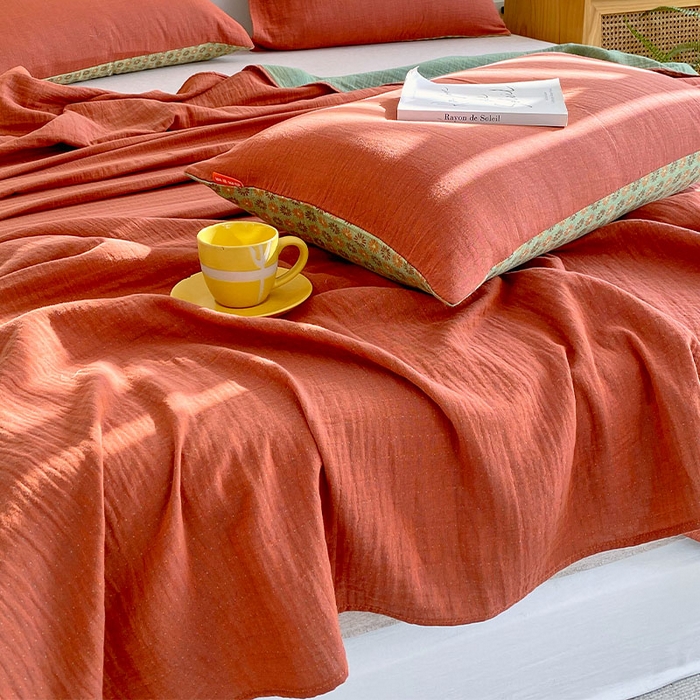 91家纺网 家纺一手货源 找家纺 春皖家纺 2026新款全棉纯棉拉链款双层纱四件套 夏洛克绿