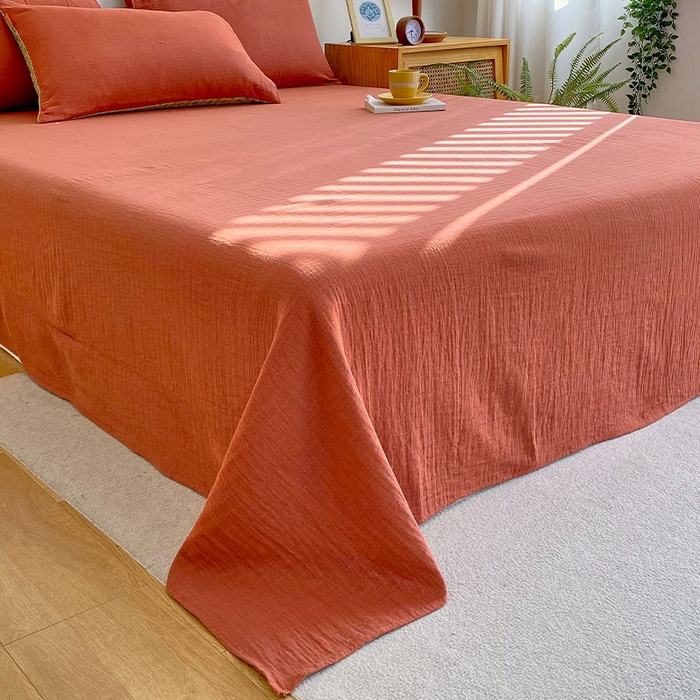 91家纺网 家纺一手货源 找家纺 春皖家纺 2026新款全棉纯棉拉链款双层纱四件套 夏洛克绿