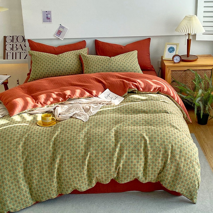 91家纺网 家纺一手货源 找家纺 春皖家纺 2026新款全棉纯棉拉链款双层纱四件套 夏洛克绿