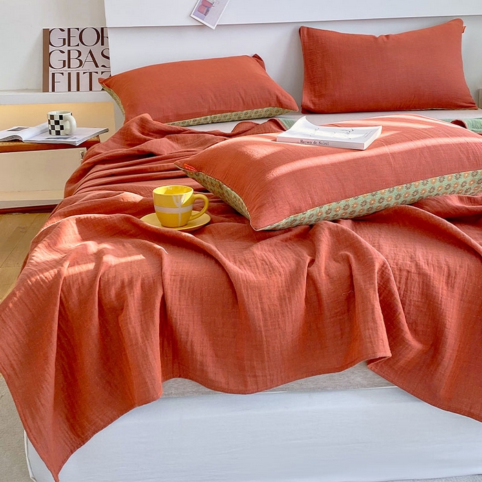 91家纺网 家纺一手货源 找家纺 春皖家纺 2026新款全棉纯棉拉链款双层纱四件套 夏洛克绿