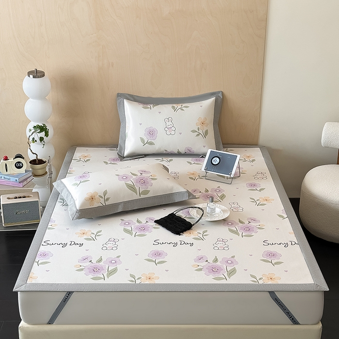 懒猫家纺 2026新款高精密冰丝抗菌防螨床席床笠凉席 春日小兔床席