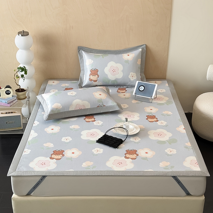 懒猫家纺 2026新款高精密冰丝抗菌防螨床席床笠凉席 花间小熊床席