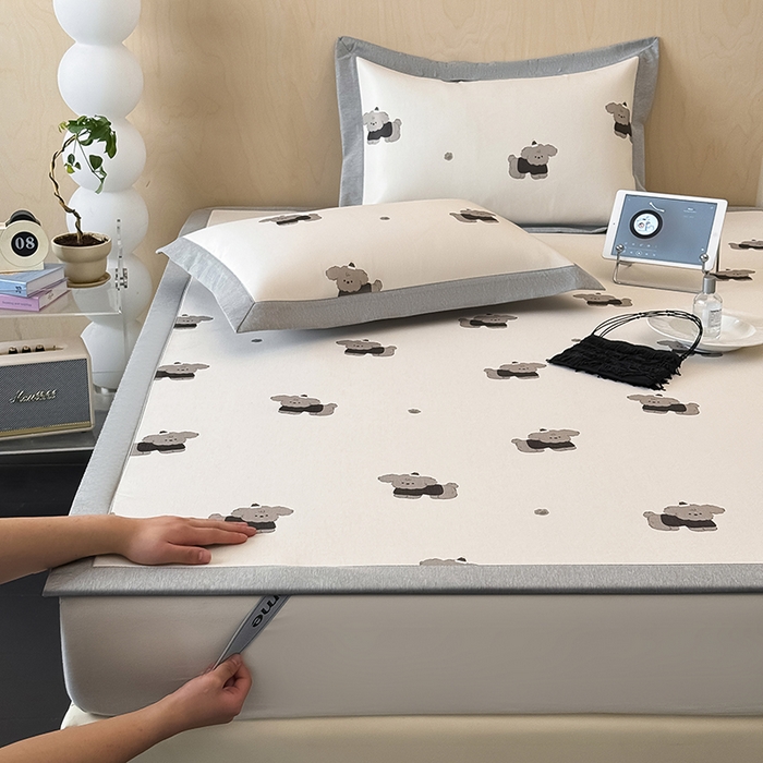 91家纺网 家纺一手货源 找家纺 懒猫家纺 2026新款高精密冰丝抗菌防螨床席床笠凉席 快乐小狗床席