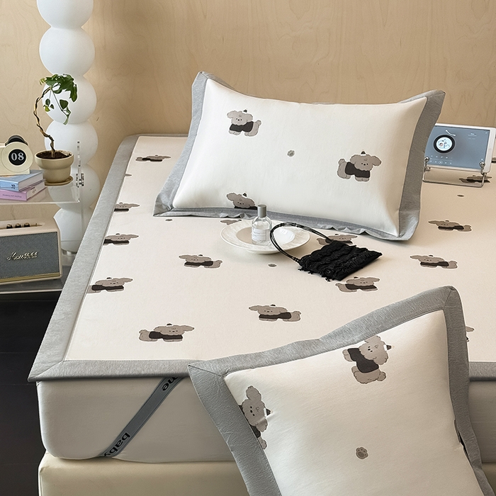 91家纺网 家纺一手货源 找家纺 懒猫家纺 2026新款高精密冰丝抗菌防螨床席床笠凉席 快乐小狗床席