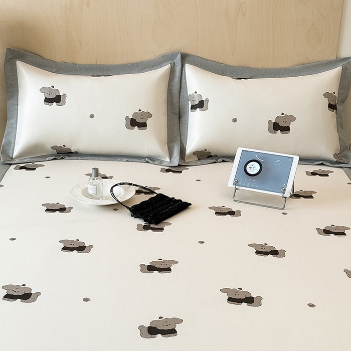 91家纺网 家纺一手货源 找家纺 懒猫家纺 2026新款高精密冰丝抗菌防螨床席床笠凉席 快乐小狗床席