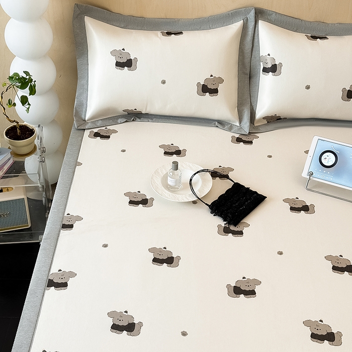 91家纺网 家纺一手货源 找家纺 懒猫家纺 2026新款高精密冰丝抗菌防螨床席床笠凉席 快乐小狗床席