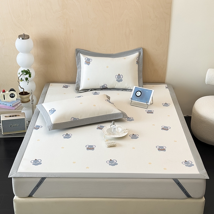 懒猫家纺 2026新款高精密冰丝抗菌防螨床席床笠凉席 蓝色小象床席