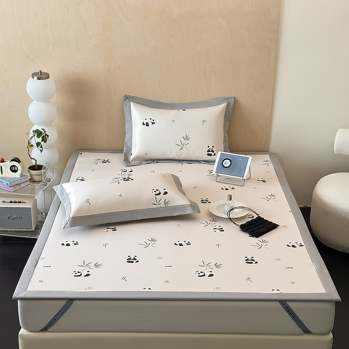 懒猫家纺 2026新款高精密冰丝抗菌防螨床席床笠凉席 熊猫乐园-白床席