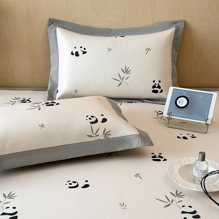 91家纺网 家纺一手货源 找家纺 懒猫家纺 2026新款高精密冰丝抗菌防螨床席床笠凉席 熊猫乐园-白床席