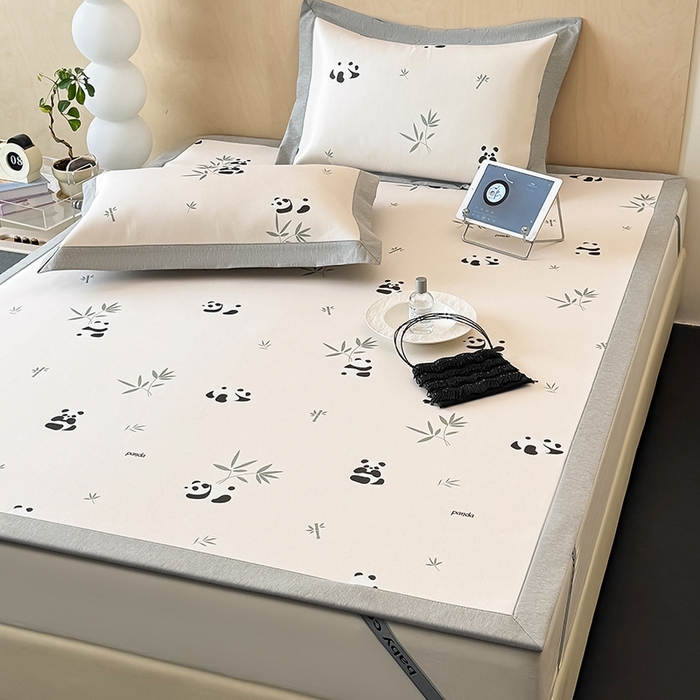 91家纺网 家纺一手货源 找家纺 懒猫家纺 2026新款高精密冰丝抗菌防螨床席床笠凉席 熊猫乐园-白床席