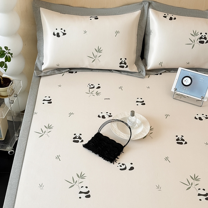 91家纺网 家纺一手货源 找家纺 懒猫家纺 2026新款高精密冰丝抗菌防螨床席床笠凉席 熊猫乐园-白床席