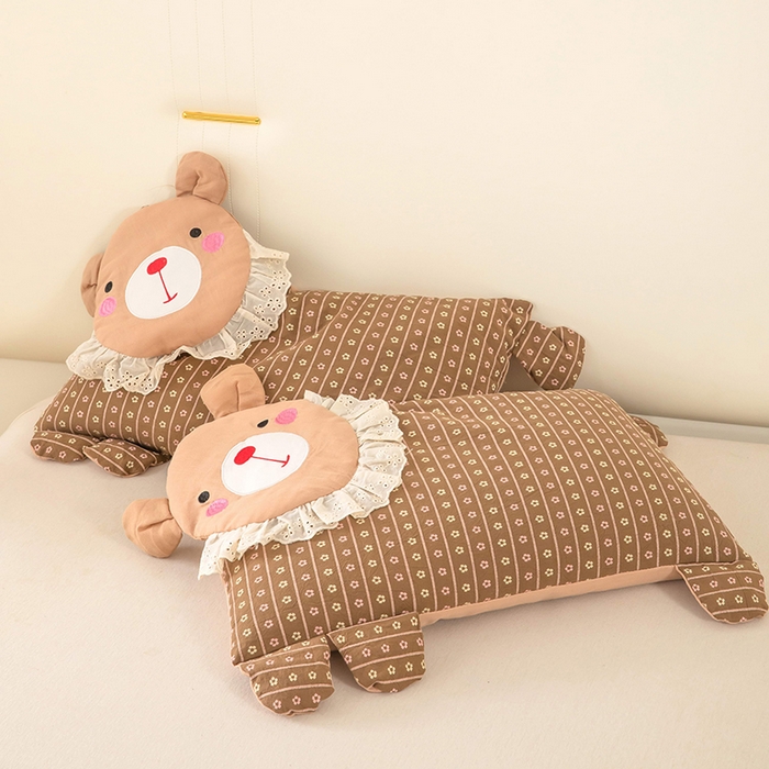 91家纺网 家纺一手货源 找家纺 （总）梦莱家纺 2026新款水洗棉麻荞麦枕枕头枕芯系列-花边熊