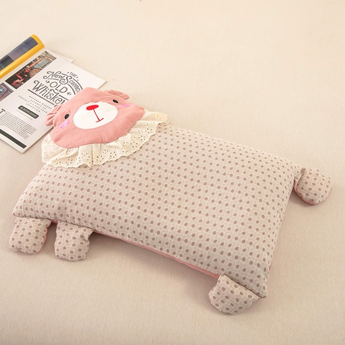 91家纺网 家纺一手货源 找家纺 梦莱家纺 2026新款水洗棉麻荞麦枕枕头枕芯系列-花边熊 花边熊-粉