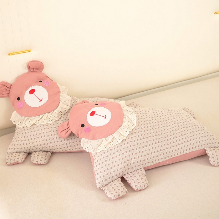 91家纺网 家纺一手货源 找家纺 梦莱家纺 2026新款水洗棉麻荞麦枕枕头枕芯系列-花边熊 花边熊-粉