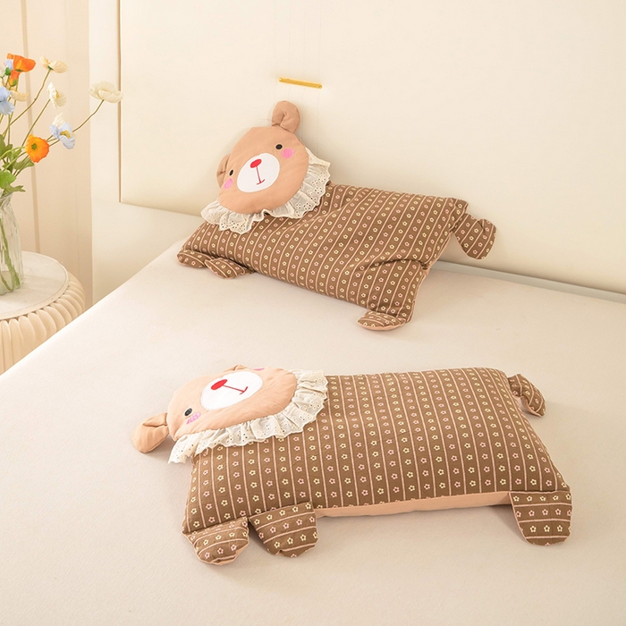 91家纺网 家纺一手货源 找家纺 梦莱家纺 2026新款水洗棉麻荞麦枕枕头枕芯系列-花边熊 花边熊-咖