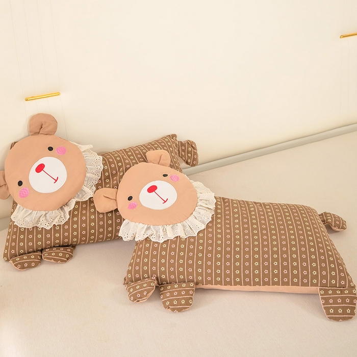 91家纺网 家纺一手货源 找家纺 梦莱家纺 2026新款水洗棉麻荞麦枕枕头枕芯系列-花边熊 花边熊-咖