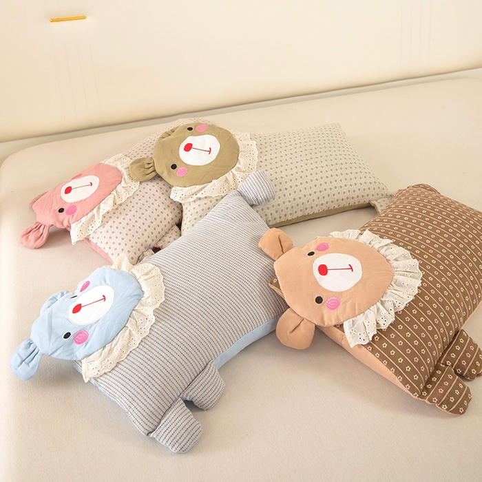 梦莱家纺 2026新款水洗棉麻荞麦枕枕头枕芯系列-花边熊 组合图仅供展示-不可下单