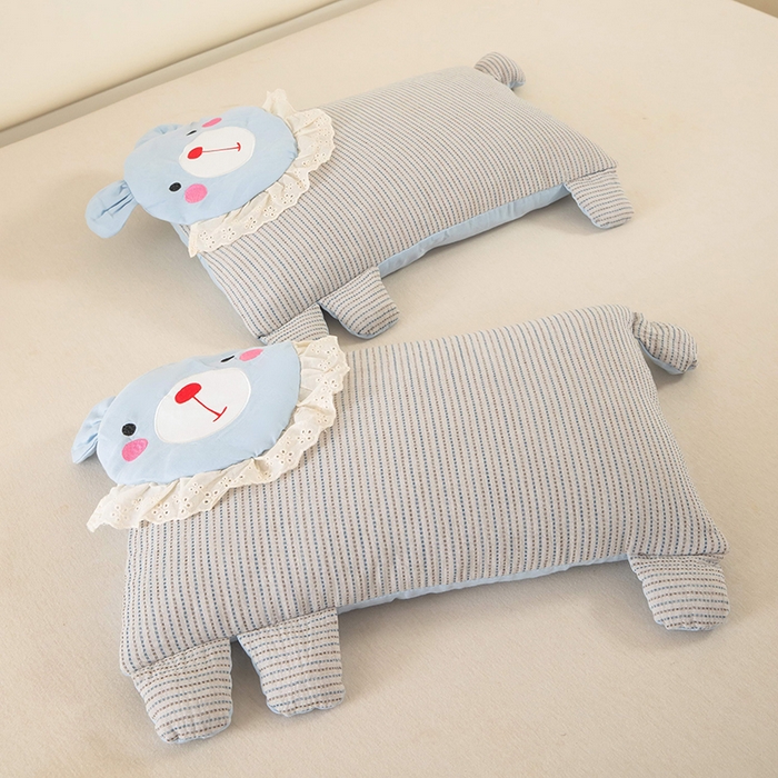 梦莱家纺 2026新款水洗棉麻荞麦枕枕头枕芯系列-花边熊 花边熊-蓝