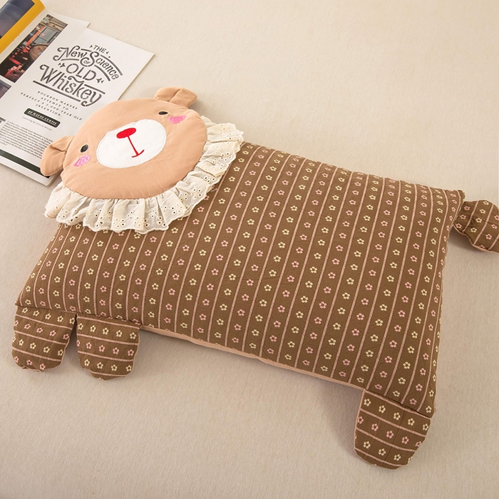 91家纺网 家纺一手货源 找家纺 梦莱家纺 2026新款水洗棉麻荞麦枕枕头枕芯系列-花边熊 花边熊-咖