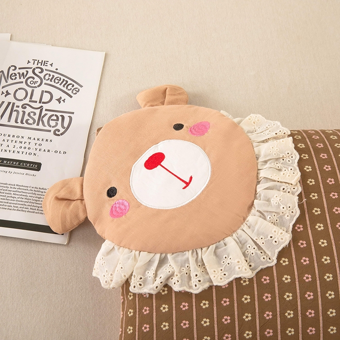 91家纺网 家纺一手货源 找家纺 梦莱家纺 2026新款水洗棉麻荞麦枕枕头枕芯系列-花边熊 花边熊-咖