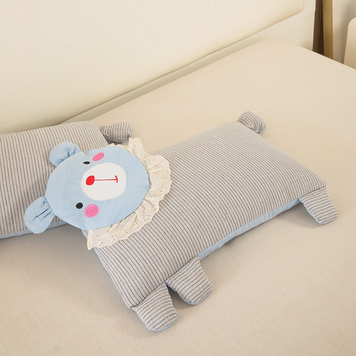 91家纺网 家纺一手货源 找家纺 梦莱家纺 2026新款水洗棉麻荞麦枕枕头枕芯系列-花边熊 花边熊-蓝