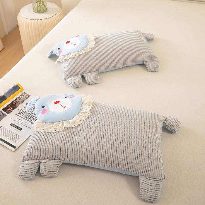 91家纺网 家纺一手货源 找家纺 梦莱家纺 2026新款水洗棉麻荞麦枕枕头枕芯系列-花边熊 花边熊-蓝