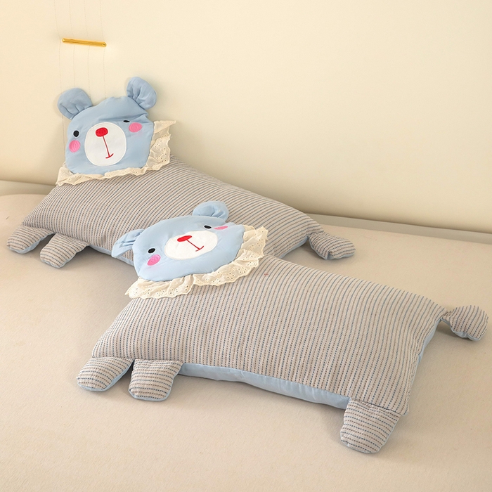 91家纺网 家纺一手货源 找家纺 梦莱家纺 2026新款水洗棉麻荞麦枕枕头枕芯系列-花边熊 花边熊-蓝