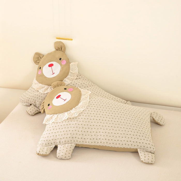 91家纺网 家纺一手货源 找家纺 梦莱家纺 2026新款水洗棉麻荞麦枕枕头枕芯系列-花边熊 花边熊卡其