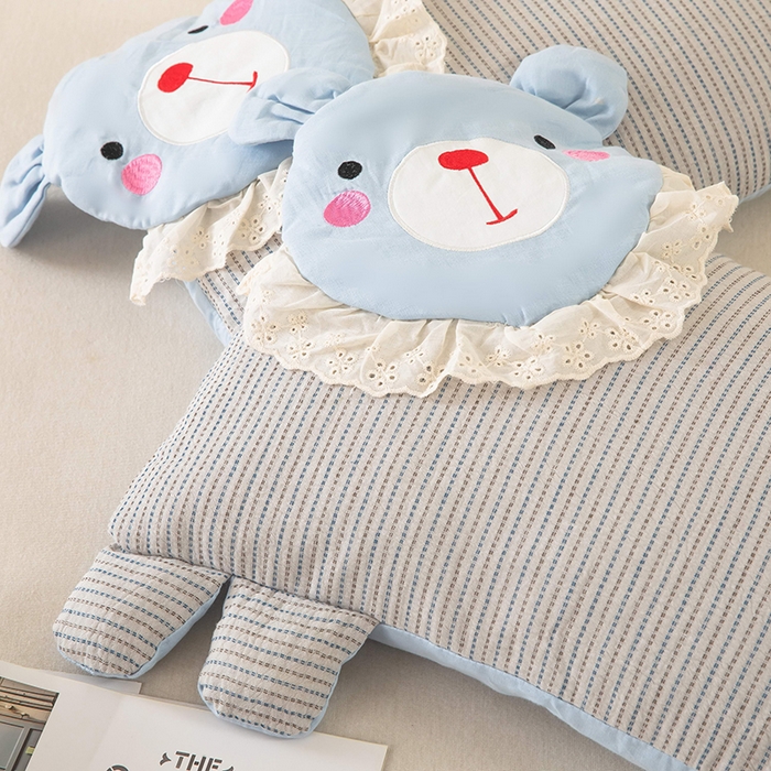 91家纺网 家纺一手货源 找家纺 梦莱家纺 2026新款水洗棉麻荞麦枕枕头枕芯系列-花边熊 花边熊-蓝