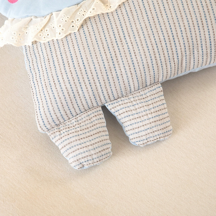 91家纺网 家纺一手货源 找家纺 梦莱家纺 2026新款水洗棉麻荞麦枕枕头枕芯系列-花边熊 花边熊-蓝