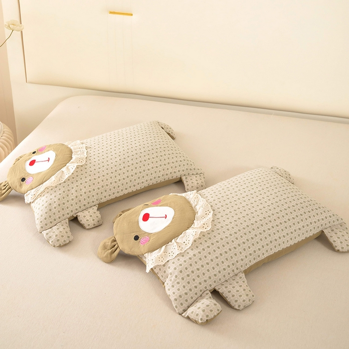 91家纺网 家纺一手货源 找家纺 梦莱家纺 2026新款水洗棉麻荞麦枕枕头枕芯系列-花边熊 花边熊卡其