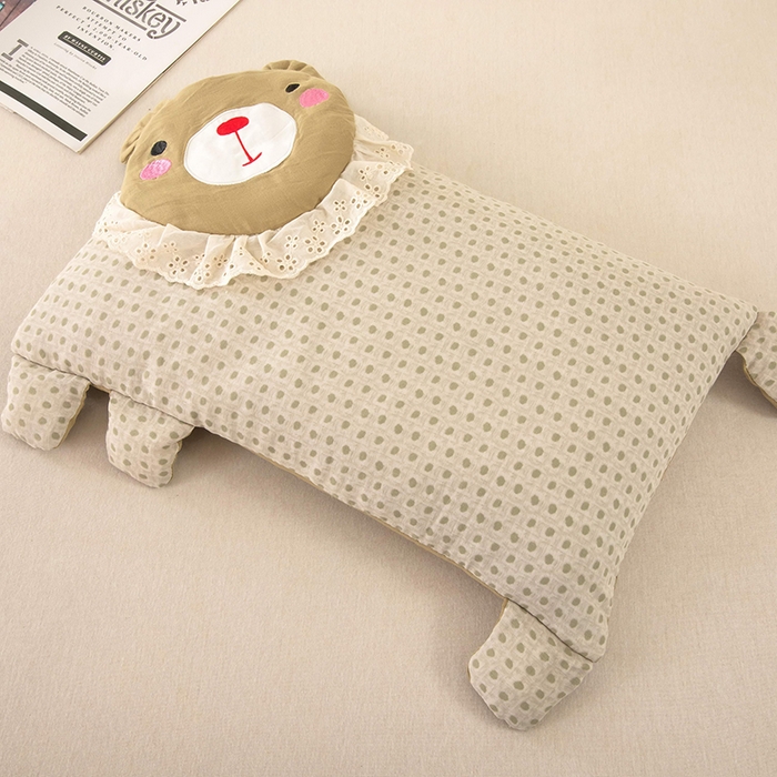 91家纺网 家纺一手货源 找家纺 梦莱家纺 2026新款水洗棉麻荞麦枕枕头枕芯系列-花边熊 花边熊卡其