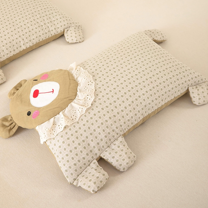 91家纺网 家纺一手货源 找家纺 梦莱家纺 2026新款水洗棉麻荞麦枕枕头枕芯系列-花边熊 花边熊卡其