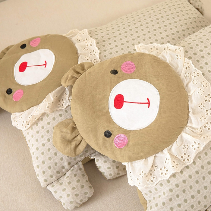 91家纺网 家纺一手货源 找家纺 梦莱家纺 2026新款水洗棉麻荞麦枕枕头枕芯系列-花边熊 花边熊卡其