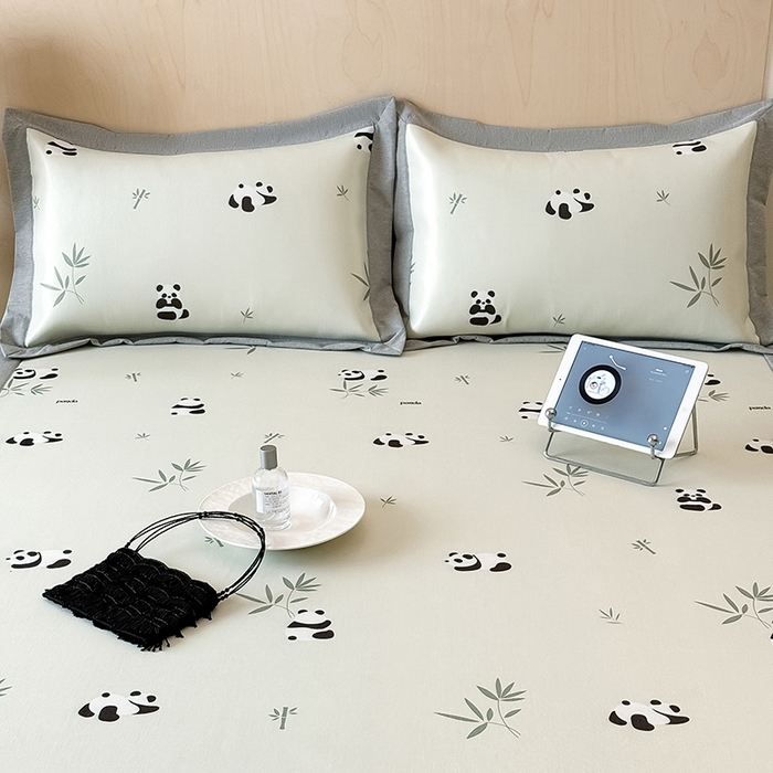 91家纺网 家纺一手货源 找家纺 懒猫家纺 2026新款高精密冰丝抗菌防螨床席床笠凉席 熊猫乐园-绿床席