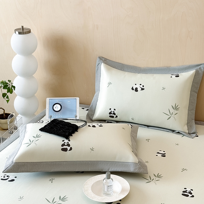 91家纺网 家纺一手货源 找家纺 懒猫家纺 2026新款高精密冰丝抗菌防螨床席床笠凉席 熊猫乐园-绿床席