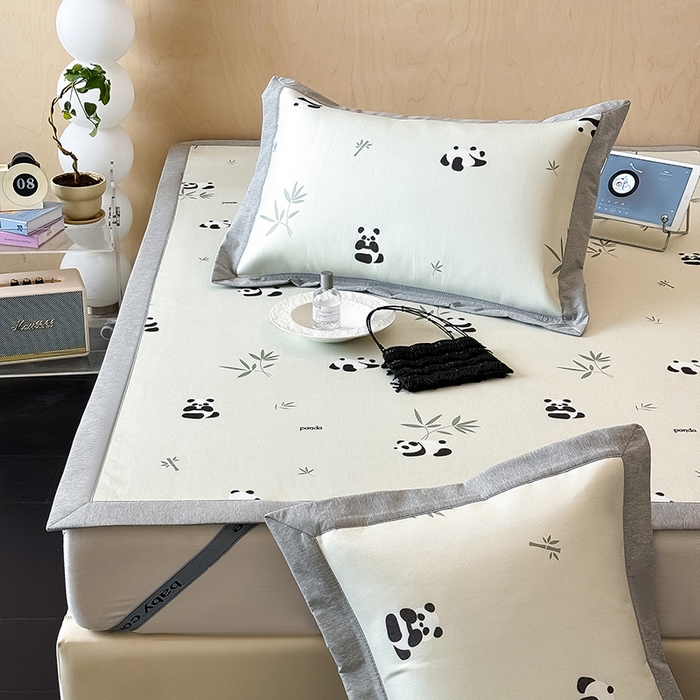 91家纺网 家纺一手货源 找家纺 懒猫家纺 2026新款高精密冰丝抗菌防螨床席床笠凉席 熊猫乐园-绿床席