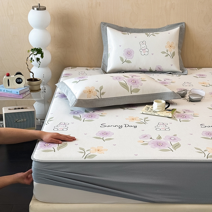 懒猫家纺 2026新款高精密冰丝抗菌防螨床席床笠凉席 春日小兔床笠